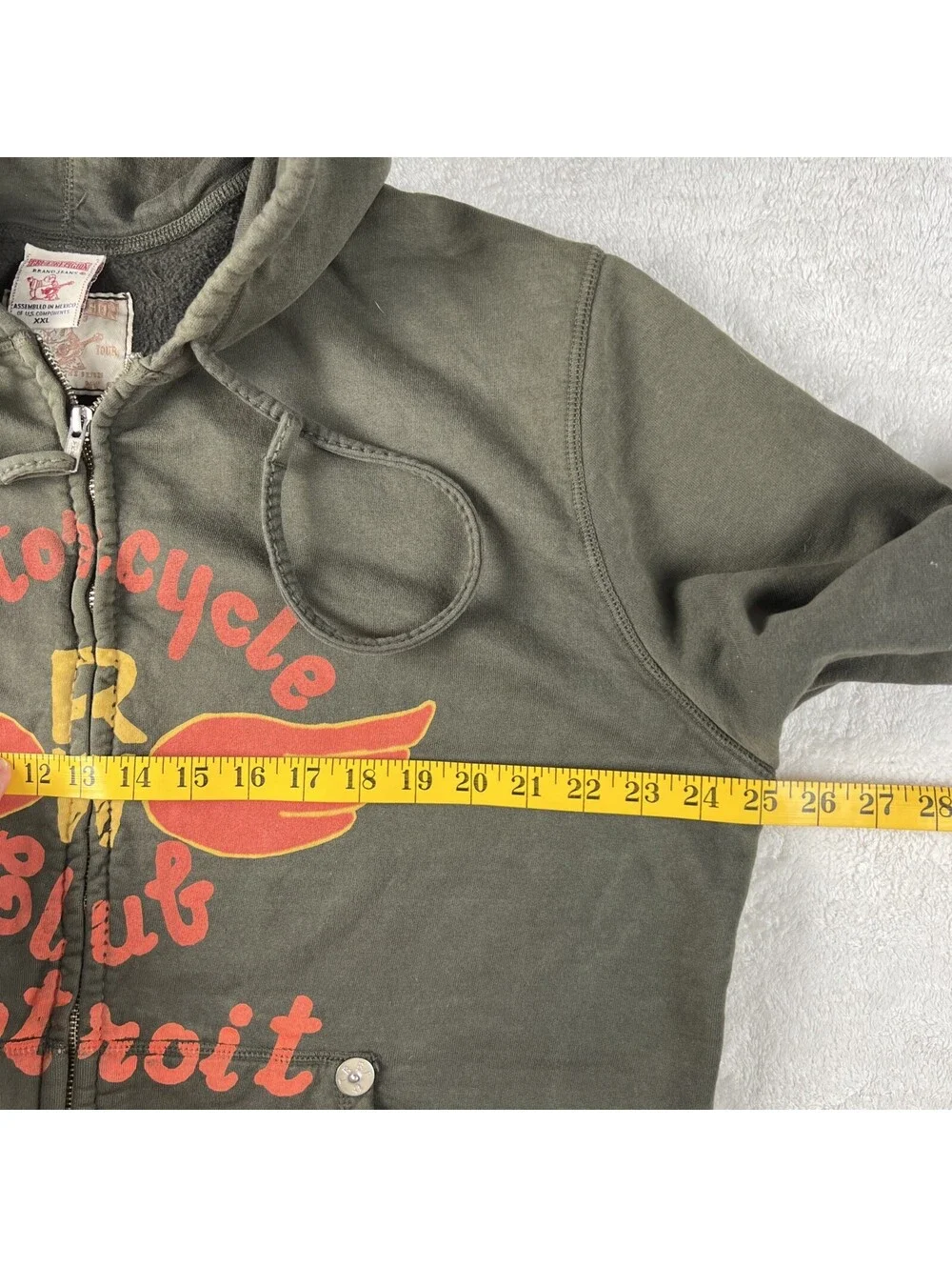 Vintage True Religion Zip Hoodie Mens XXL Green Motorcycle Club Detroit Y2K